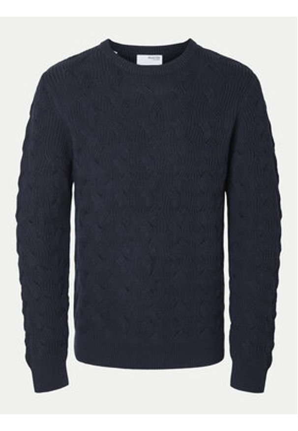Selected Homme Sweter 16094503 Granatowy Regular Fit. Kolor: niebieski. Materiał: bawełna