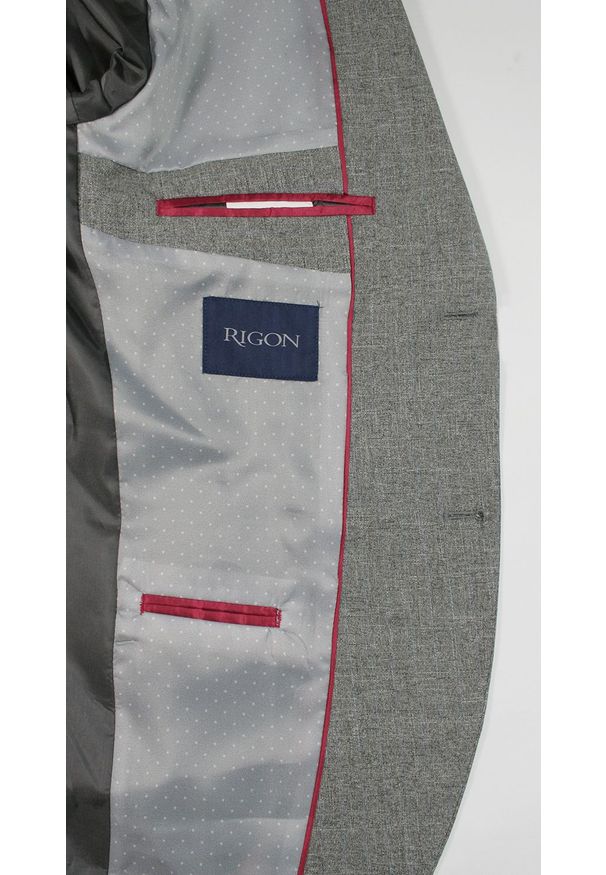 Rigon - Marynarka Szara Melanżowa Casualowa, Slim, Dwa Guziki, Dwa Rozcięcia -RIGON. Okazja: na co dzień. Kolor: szary. Materiał: wiskoza, poliester, elastan. Wzór: melanż. Styl: casual