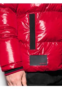 Ombre Clothing - Kurtka męska zimowa C457 - czerwona - XL. Kolor: czerwony. Materiał: poliester. Wzór: aplikacja. Sezon: zima