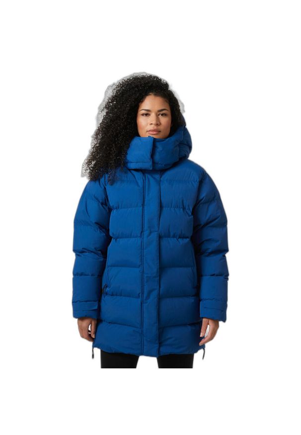 Damska długa kurtka Helly Hansen Aspire. Kolor: niebieski. Materiał: puch. Długość: długie. Sport: turystyka piesza