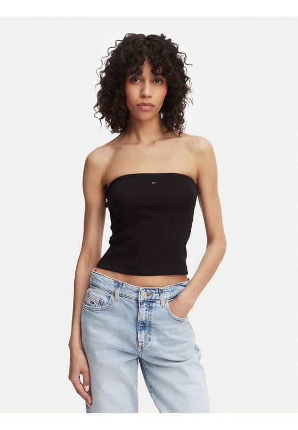 Tommy Jeans Top DW0DW22263 Czarny Slim Fit. Kolor: czarny. Materiał: bawełna