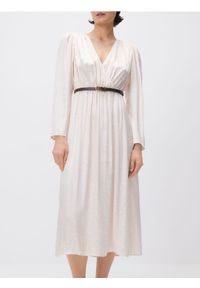 Reserved - Sukienka maxi z paskiem - złamana biel. Materiał: tkanina, wiskoza. Długość: maxi #1