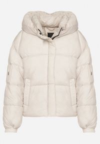 Born2be - Biała Pikowana Kurtka Puffer z Kapturem i Kieszonką przy Rękawie Galieana. Okazja: na spacer. Typ kołnierza: kaptur. Kolor: biały. Materiał: jeans, dzianina. Styl: sportowy, elegancki #5