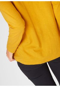 Shirt bawełniany z nadrukiem kota, długi rękaw bonprix żółty curry z nadrukiem. Kolor: żółty. Materiał: materiał, bawełna. Długość rękawa: długi rękaw. Długość: długie. Wzór: nadruk #4