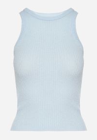 Born2be - Niebieski Top z Prążkowanego Materiału Ovilora. Okazja: na co dzień, na spacer. Kolor: niebieski. Materiał: materiał, prążkowany. Styl: casual #6