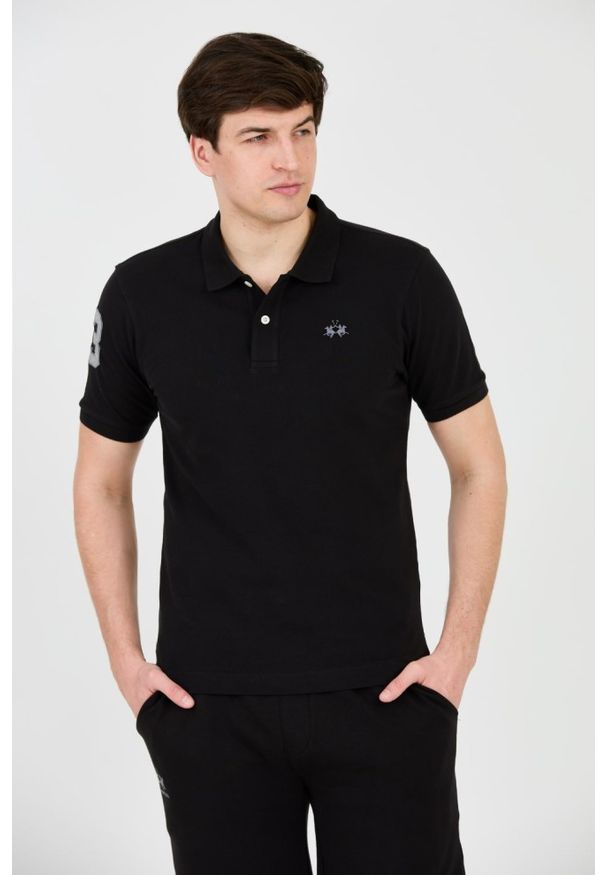 La Martina - LA MARTINA Czarne męskie polo z małym logo, Rozmiar XL. Typ kołnierza: polo. Kolor: czarny