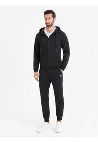 Ombre Clothing - Spodnie męskie dresowe ze ściągaczami i ozdobnym zamkiem – czarne V3 - Rozmiar: M. Kolor: czarny. Materiał: dresówka. Styl: sportowy, elegancki #8