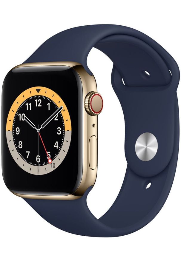 APPLE - Apple smartwatch Watch Series 6 Cellular, 44mm Gold Stainless Steel Case with Deep Navy Sport Band. Rodzaj zegarka: smartwatch. Kolor: złoty. Styl: sportowy