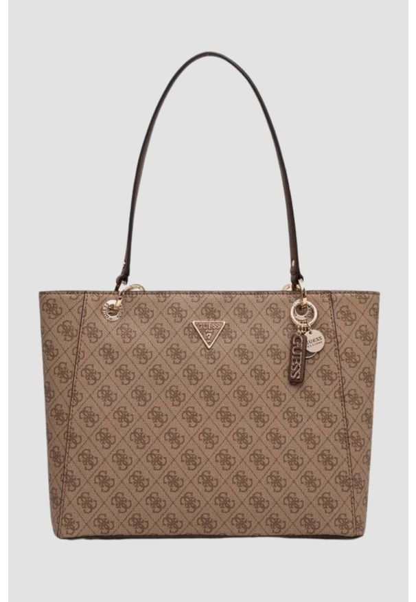 Guess - GUESS Brązowa shopperka damska Noelle Tote. Kolor: brązowy. Materiał: skórzane