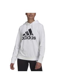 Adidas - Bluza adidas Essentials Relaxed Logo Hoodie HD1800 - biała. Okazja: do domu, na uczelnię, na spacer. Typ kołnierza: kaptur. Kolor: biały. Materiał: bawełna, poliester, materiał, wiskoza. Wzór: aplikacja. Styl: klasyczny, sportowy. Sport: turystyka piesza