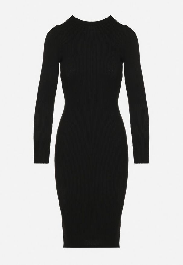 Born2be - Czarna Sukienka Dzianinowa Dopasowana Morttina. Okazja: na co dzień. Kolor: czarny. Materiał: dzianina. Długość rękawa: długi rękaw. Typ sukienki: proste. Styl: elegancki, casual, klasyczny. Długość: midi