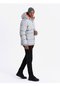 Ombre Clothing - Sportowa ciepła męska kurtka z podwójnym kapturem – szara V3 - Rozmiar: L. Kolor: szary. Materiał: syntetyk, tkanina, poliester, materiał. Długość: długie. Wzór: aplikacja, nadruk, napisy. Styl: sportowy #6