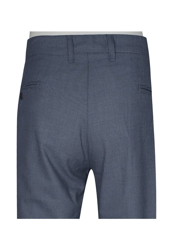 Rigon - Spodnie Męskie, Granatowe w Pepitkę, Casualowe, Zwężane, Chinosy z Elastanem -RIGON. Okazja: na co dzień. Kolor: niebieski. Materiał: poliester, elastan. Styl: casual
