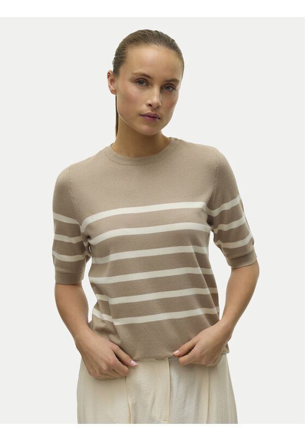 Vero Moda Sweter Saba 10306829 Beżowy Regular Fit. Kolor: beżowy. Materiał: syntetyk