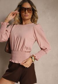 Renee - Ciemnoróżowa Bluzka z Wiskozą Ozdobiona Ściągaczami Tosara. Okazja: na co dzień. Kolor: różowy. Materiał: wiskoza. Długość rękawa: długi rękaw. Długość: długie. Wzór: aplikacja. Styl: casual #4