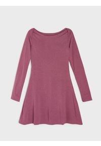 Sinsay - Gładka sukienka z długim rękawem - różowy. Kolor: różowy. Długość rękawa: długi rękaw. Wzór: gładki #1