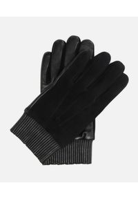 Kazar - Czarne rękawiczki męskie. Kolor: czarny. Materiał: zamsz, skóra, tkanina, materiał. Sezon: jesień, zima. Styl: klasyczny