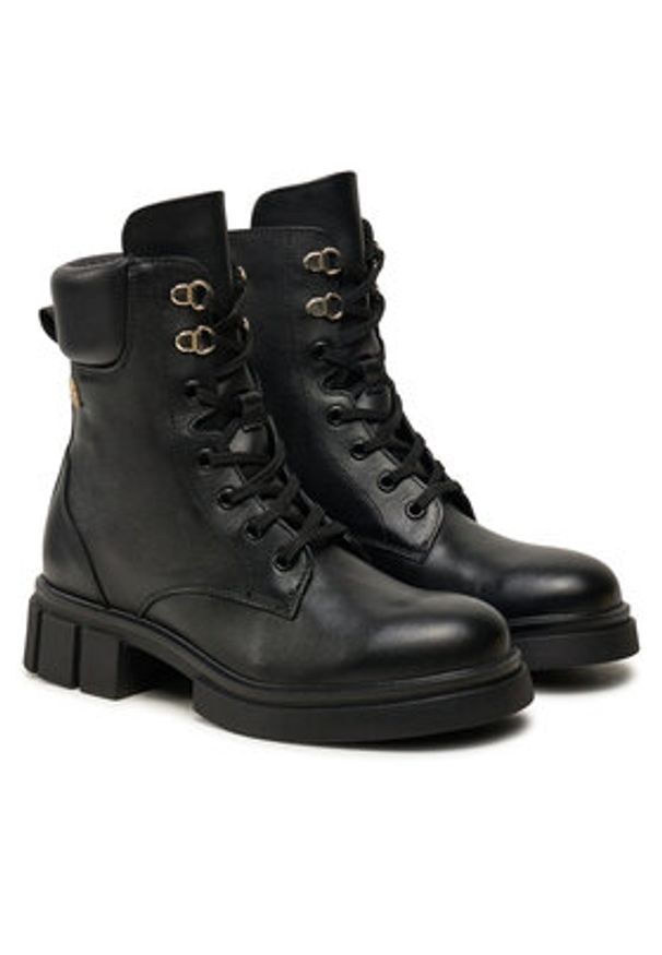 TOMMY HILFIGER - Tommy Hilfiger Trapery Lace-Up Biker Leather FW0FW08167 Czarny. Kolor: czarny. Materiał: skóra