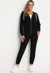 Born2be - Czarny Komplet Dresowy z Bawełną Bluza na Suwak z Kapturem Spodnie z Gumką w Pasie Ilmeria. Kolor: czarny. Materiał: dresówka, bawełna #5