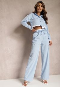 Renee - Niebieski Komplet Utility z Krótką Koszulą i Szerokimi Spodniami z Gumką w Talii Ondina. Kolor: niebieski #1