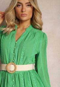 Renee - Zielona Sukienka Merrinni. Kolor: zielony. Materiał: tkanina. Wzór: haft. Styl: klasyczny, boho #3