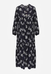 Renee - Niebieska Wiskozowa Sukienka o Rozkloszowanym Kroju z Guzikami przy Dekolcie Seave. Okazja: na co dzień. Kolor: niebieski. Materiał: wiskoza. Wzór: nadruk. Typ sukienki: rozkloszowane, oversize. Styl: boho, casual #3