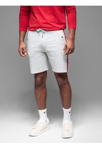 Ombre Clothing - Męskie szorty dresowe z lampasami i ściągaczem w pasie – szary melanż V1 - Rozmiar: XXL. Okazja: na co dzień. Kolor: szary. Materiał: dresówka. Wzór: melanż. Styl: retro, casual #7