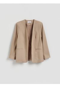 Reserved - Gładka marynarka - beżowy. Kolor: beżowy. Materiał: tkanina. Wzór: gładki #1
