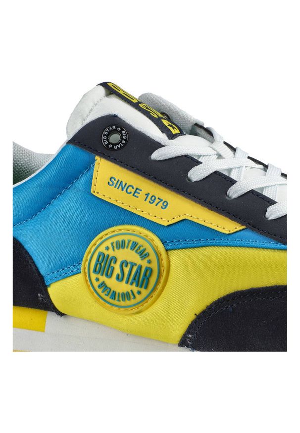 Big-Star - Żółte Sneakersy Big Star Męskie Wygodne Obuwie. Okazja: na co dzień. Kolor: niebieski. Materiał: skóra ekologiczna, materiał, zamsz. Szerokość cholewki: normalna. Wzór: aplikacja. Sport: turystyka piesza