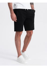 Ombre Clothing - Dzianinowe męskie spodenki ze ściągaczem i kieszeniami - czarne V5 OM-SRBS-0139 - XXL. Kolor: czarny. Materiał: dzianina. Styl: wakacyjny #3
