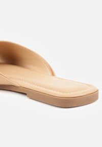 Renee - Ciemnobeżowe Klapki na Płaskiej Podeszwie Zdobione Metaliczną Aplikacją Winnessa. Okazja: na co dzień. Kolor: beżowy. Materiał: jeans. Wzór: aplikacja. Obcas: na płaskiej podeszwie. Styl: casual #8