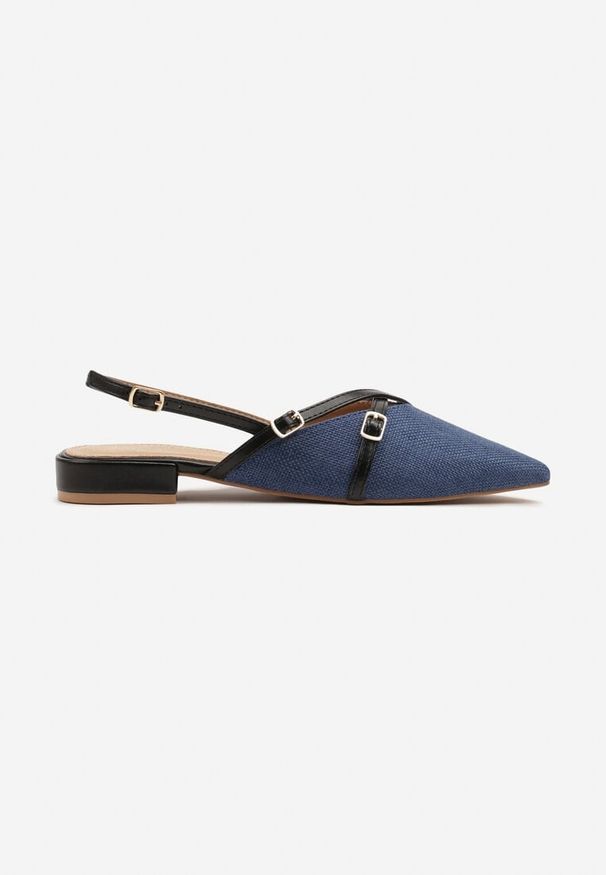 Born2be - Granatowe Sandały Slingback z Paskami z Klamrami Korissea. Okazja: na co dzień, na spacer. Zapięcie: klamry. Kolor: niebieski. Wzór: aplikacja. Obcas: na obcasie. Styl: klasyczny, casual. Wysokość obcasa: średni