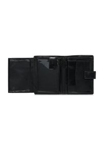 Ochnik - Czarny lakierowany skórzany portfel męski. Kolor: czarny. Materiał: skóra