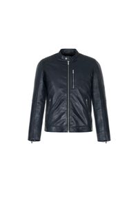 Ochnik - Kurtka skórzana męska. Okazja: na co dzień. Typ kołnierza: kołnierzyk stójkowy. Kolor: niebieski. Materiał: skóra. Długość: krótkie. Styl: casual, elegancki, klasyczny #2