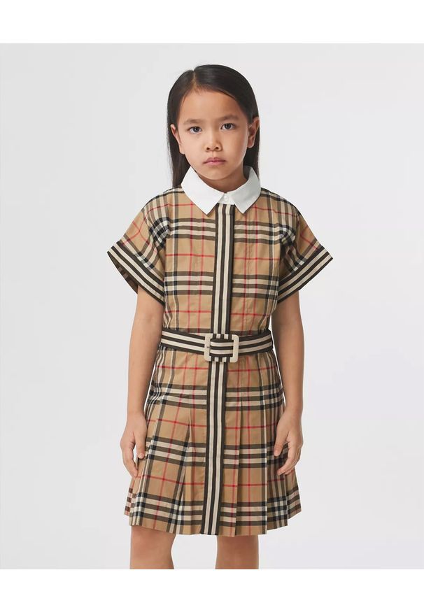 BURBERRY CHILDREN - Bawełniana sukienka w kratę 3-10 lat. Kolor: beżowy. Materiał: bawełna. Sezon: lato