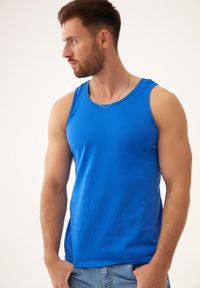 Born2be - Niebieska Koszulka Tinathia. Kolor: niebieski. Materiał: materiał, bawełna. Długość rękawa: na ramiączkach. Wzór: ze splotem #4