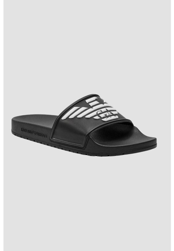 Emporio Armani - EMPORIO ARMANI Czarne klapki Mules PVC logo, Rozmiar 38. Kolor: czarny