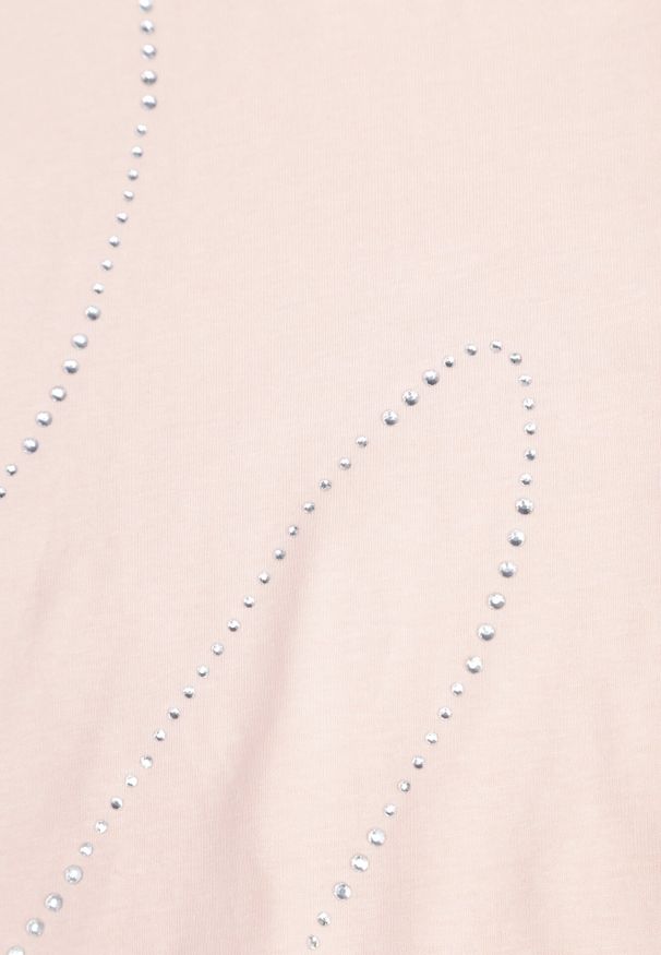Born2be - Różowy Bawełniany T-shirt Ozdobiony Cyrkoniami Monomene. Okazja: na co dzień. Kolor: różowy. Materiał: bawełna. Wzór: aplikacja. Styl: elegancki, casual