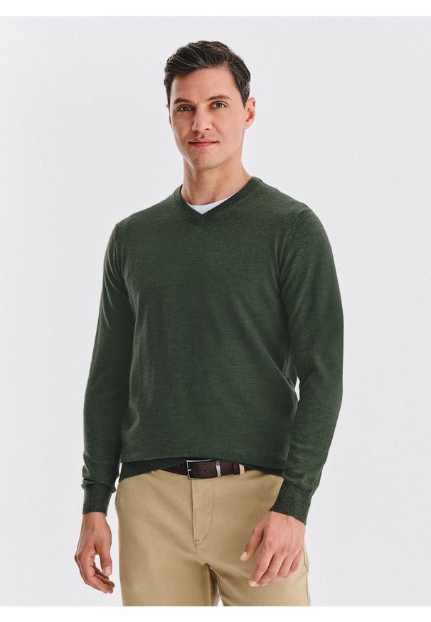 Pako Lorente - PAKO LORENTE - Wełniany sweter w kolorze zielonym. Okazja: na co dzień. Kolor: beżowy, niebieski, zielony. Materiał: wełna. Sezon: jesień. Styl: casual