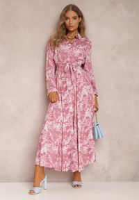 Renee - Ciemnoróżowa Sukienka Silelphise. Kolor: różowy. Materiał: materiał. Długość rękawa: długi rękaw. Typ sukienki: koszulowe. Długość: maxi #4