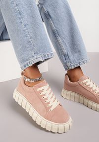 Renee - Różowe Sneakersy Hiardixa. Nosek buta: okrągły. Kolor: różowy. Szerokość cholewki: normalna #5