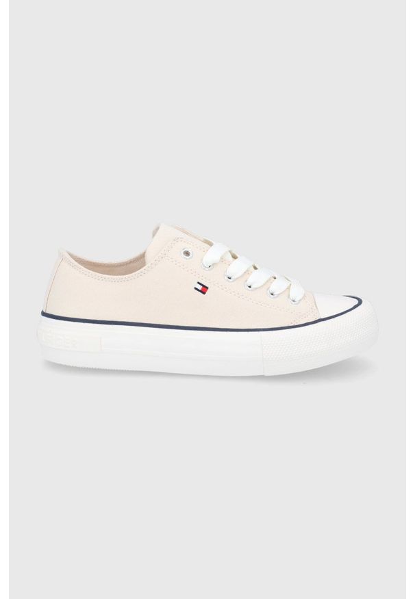 TOMMY HILFIGER - Tommy Hilfiger Tenisówki dziecięce kolor transparentny. Nosek buta: okrągły. Zapięcie: sznurówki. Kolor: beżowy. Materiał: guma