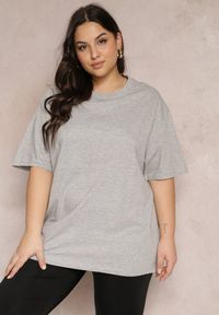 Renee - Szary Bawełniany T-shirt Oversize Thenika. Kolor: szary. Materiał: bawełna