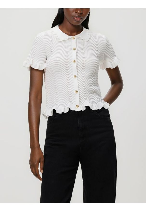 Reserved - Bluzka z kołnierzykiem - złamana biel. Materiał: dzianina