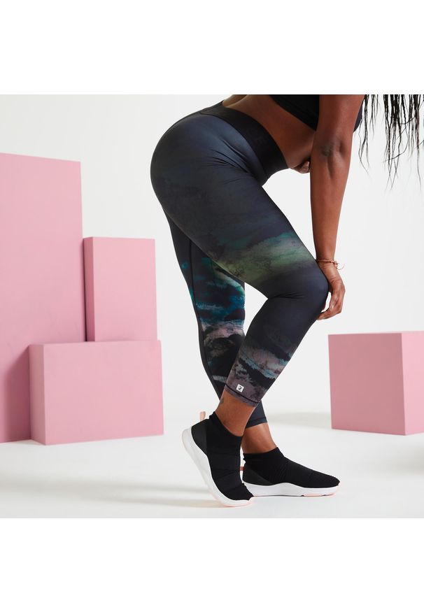 DOMYOS - Legginsy fitness damskie Domyos krótkie. Stan: podwyższony. Materiał: poliester, materiał, elastan. Długość: krótkie. Sport: fitness