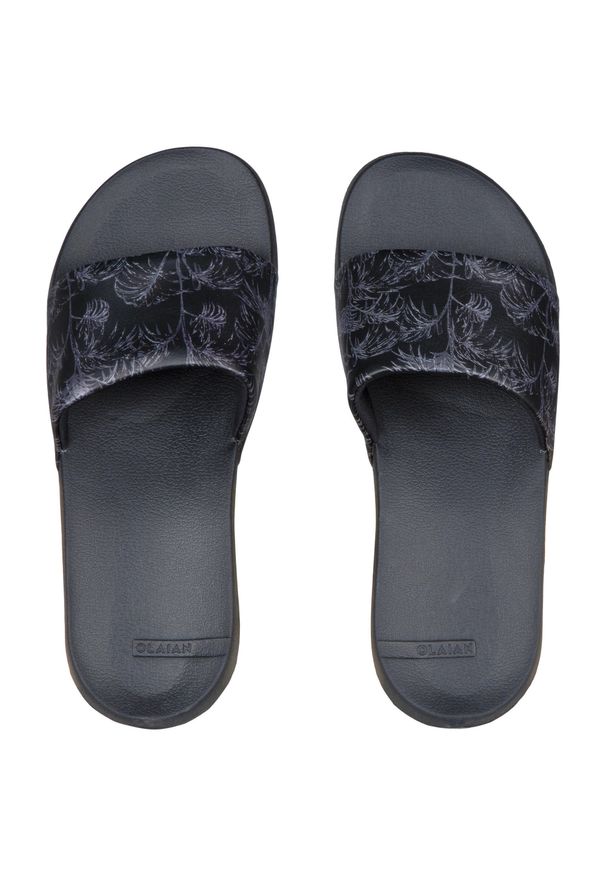OLAIAN - Klapki damskie Olaian 550 Exotic. Okazja: na plażę. Kolor: czarny. Materiał: poliester. Styl: sportowy