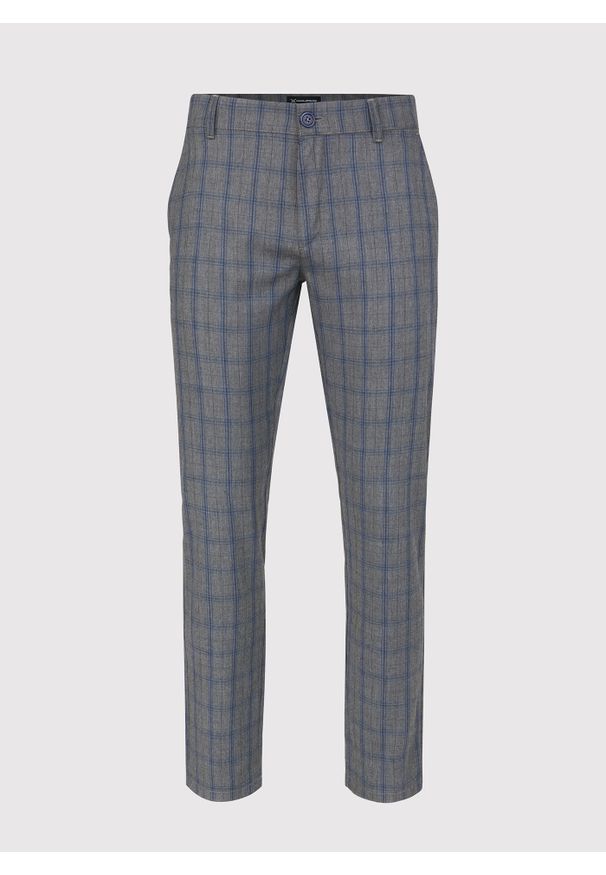 Pako Lorente - PAKO LORENTE – Szare spodnie męskie w niebieską kratę. Okazja: na co dzień. Kolor: niebieski, szary, wielokolorowy. Materiał: wiskoza, poliester. Styl: casual