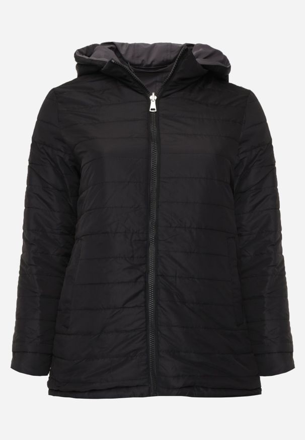 Born2be - Szaro-Czarna Przejściowa Kurtka Dwustronna o Kroju Parki z Pikowaniem Wewnątrz Zidelle. Typ kołnierza: kaptur. Kolor: szary. Materiał: poliester, jeans. Styl: sportowy