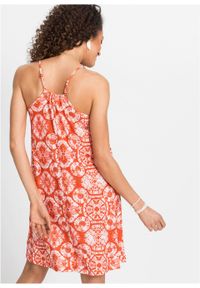 Sukienka wzorzysta bonprix pomarańczowy z nadrukiem. Kolor: pomarańczowy. Długość rękawa: na ramiączkach. Wzór: nadruk. Sezon: lato #7