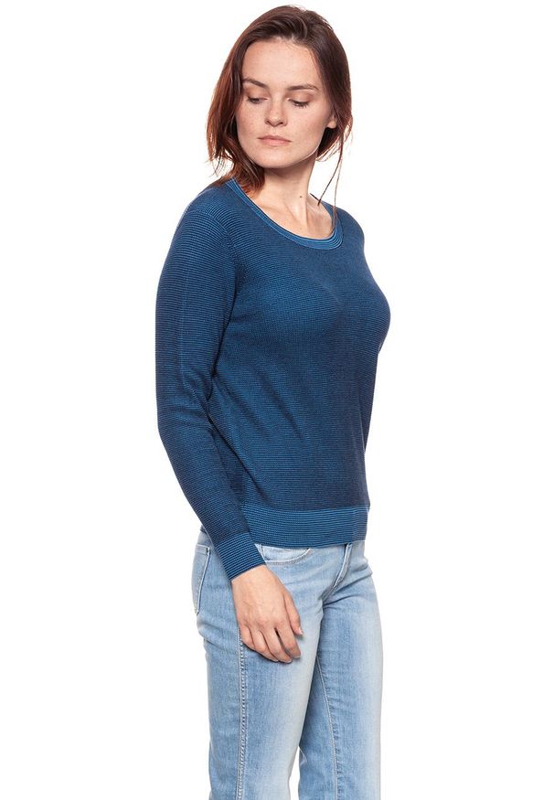 Wrangler - DAMSKI SWETER WRANGLER TWO TONE KNIT NAVY W81081P35 112132225. Materiał: bawełna, dzianina